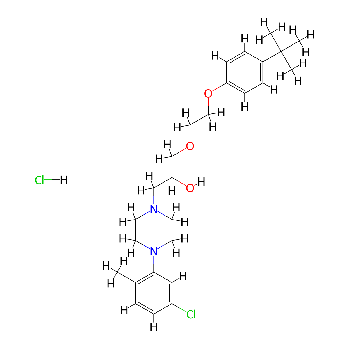 1-(2-(4-(Tert-butyl)phenoxy)ethoxy)-3-(4-(5-chloro-2-methylphenyl)piperazin-1-yl)propan-2-ol hydrochloride molecular structure, CAS 1216714-30-5