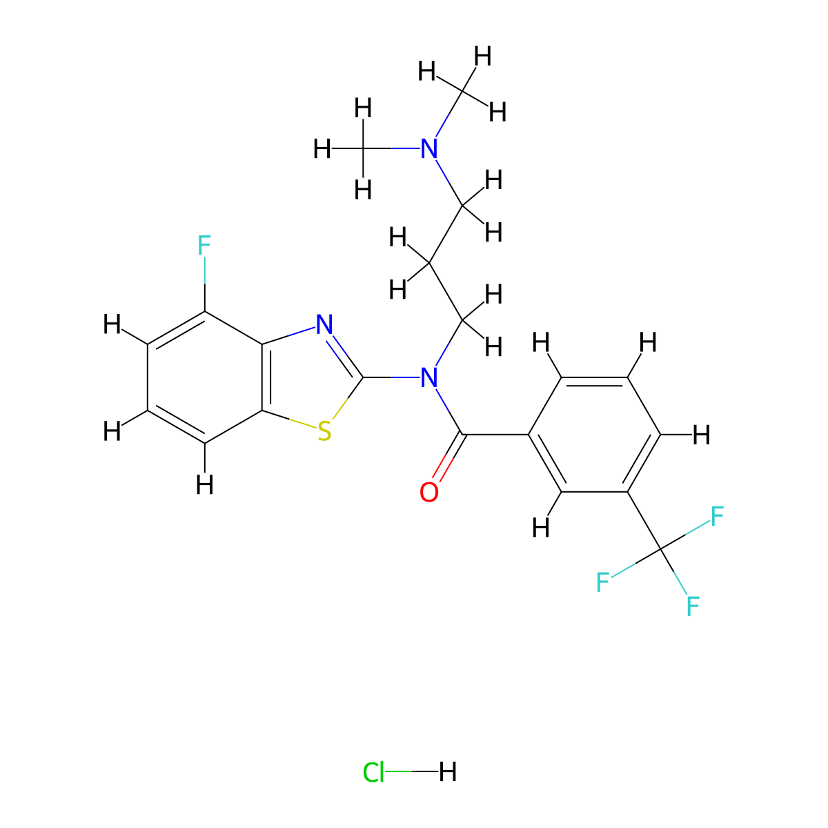 N-(3-(dimethylamino)propyl)-N-(4-fluorobenzo[d]thiazol-2-yl)-3-(trifluoromethyl)benzamide hydrochloride molecular structure, CAS 1216714-34-9