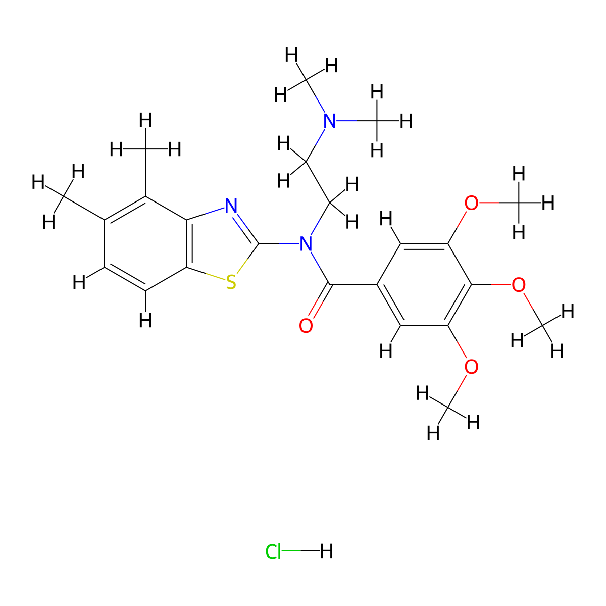 N-(2-(dimethylamino)ethyl)-N-(4,5-dimethylbenzo[d]thiazol-2-yl)-3,4,5-trimethoxybenzamide hydrochloride molecular structure, CAS 1216716-28-7