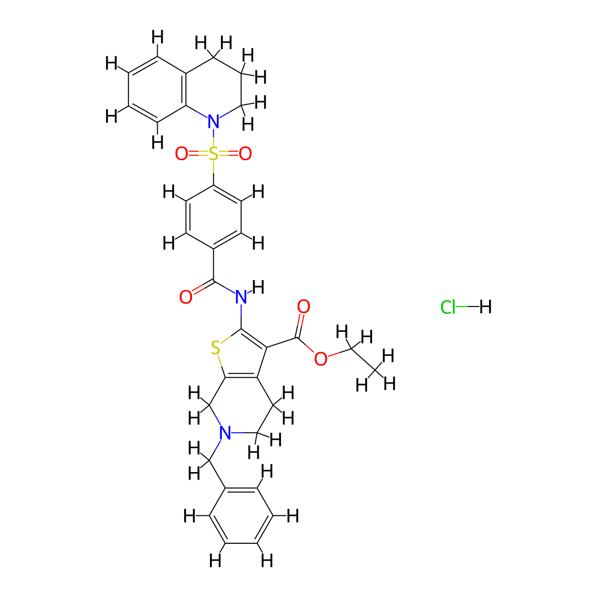 ethyl 6-benzyl-2-(4-((3,4-dihydroquinolin-1(2H)-yl)sulfonyl)benzamido)-4,5,6,7-tetrahydrothieno[2,3-c]pyridine-3-carboxylate hydrochloride molecular structure, CAS 1216720-30-7