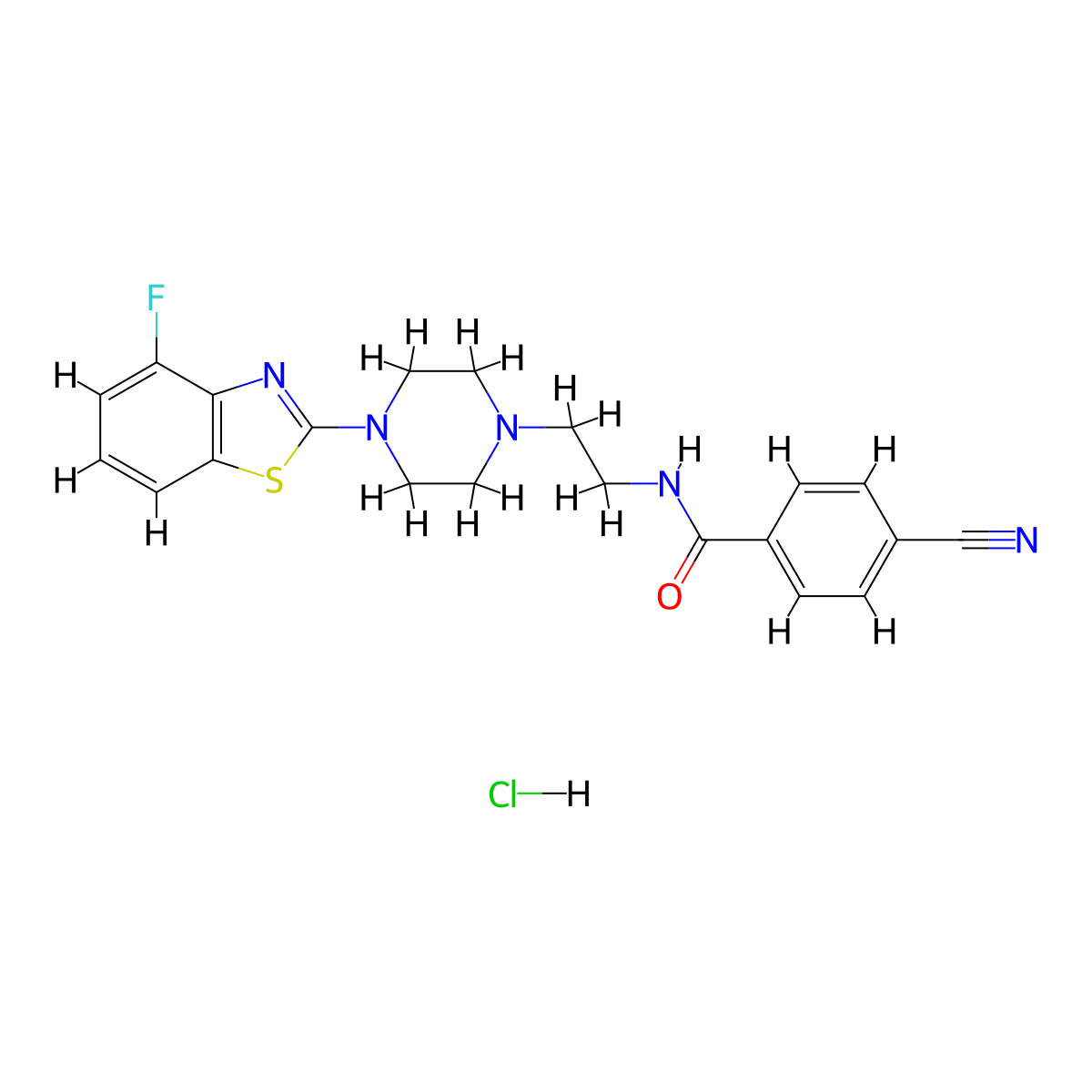 4-cyano-N-(2-(4-(4-fluorobenzo[d]thiazol-2-yl)piperazin-1-yl)ethyl)benzamide hydrochloride molecular structure, CAS 1216720-38-5