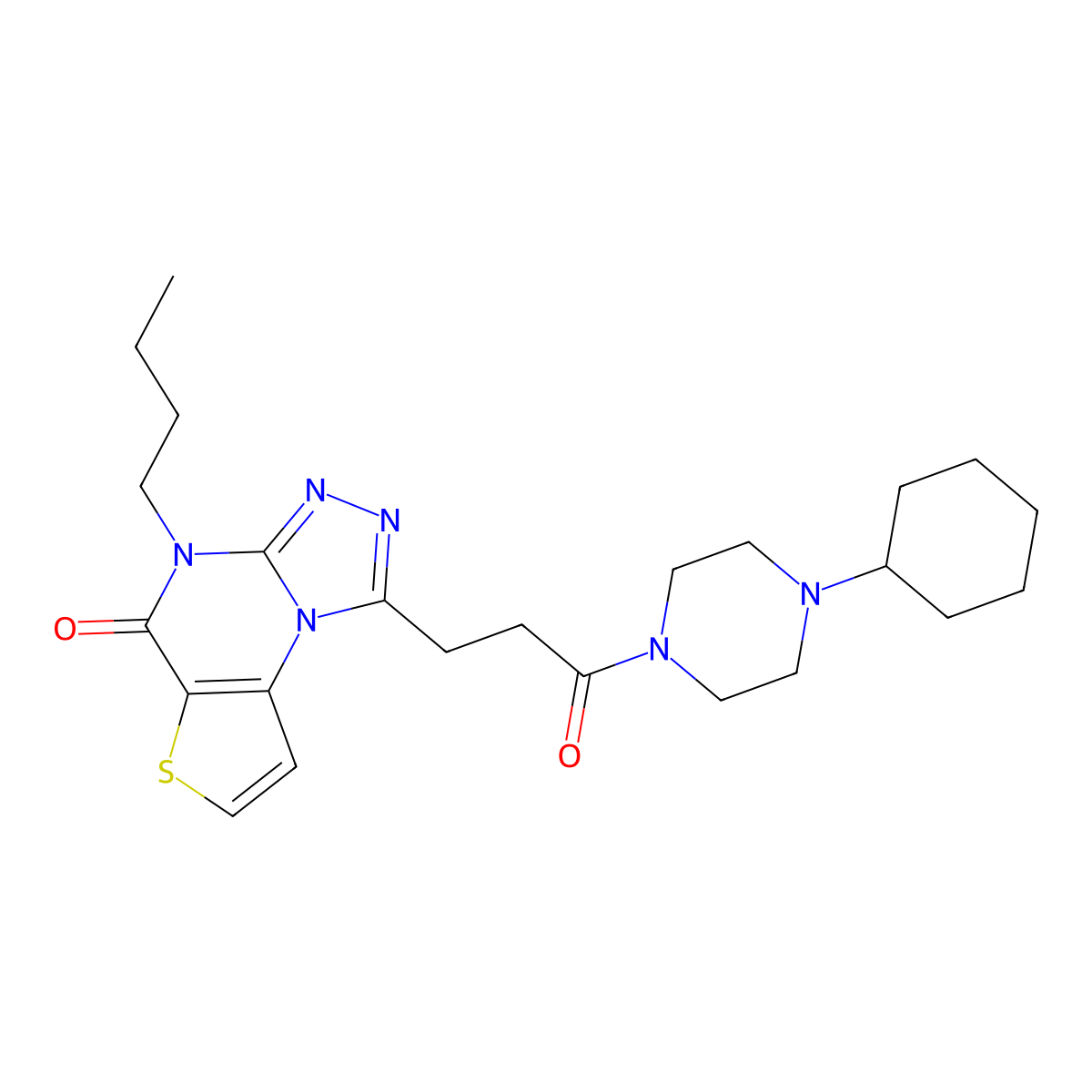 8-Butyl-12-[3-(4-cyclohexylpiperazin-1-yl)-3-oxopropyl]-5-thia-1,8,10,11-tetraazatricyclo[7.3.0.0^{2,6}]dodeca-2(6),3,9,11-tetraen-7-one molecular structure, CAS 1216724-15-0