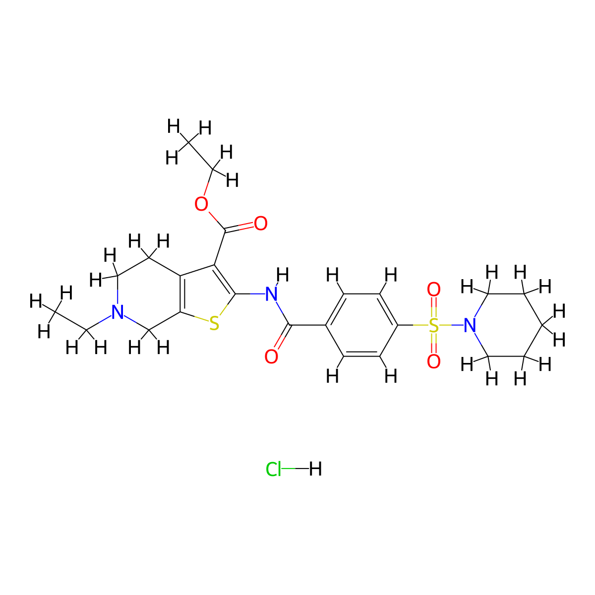 Ethyl 6-ethyl-2-(4-(piperidin-1-ylsulfonyl)benzamido)-4,5,6,7-tetrahydrothieno[2,3-c]pyridine-3-carboxylate hydrochloride molecular structure, CAS 1216724-68-3