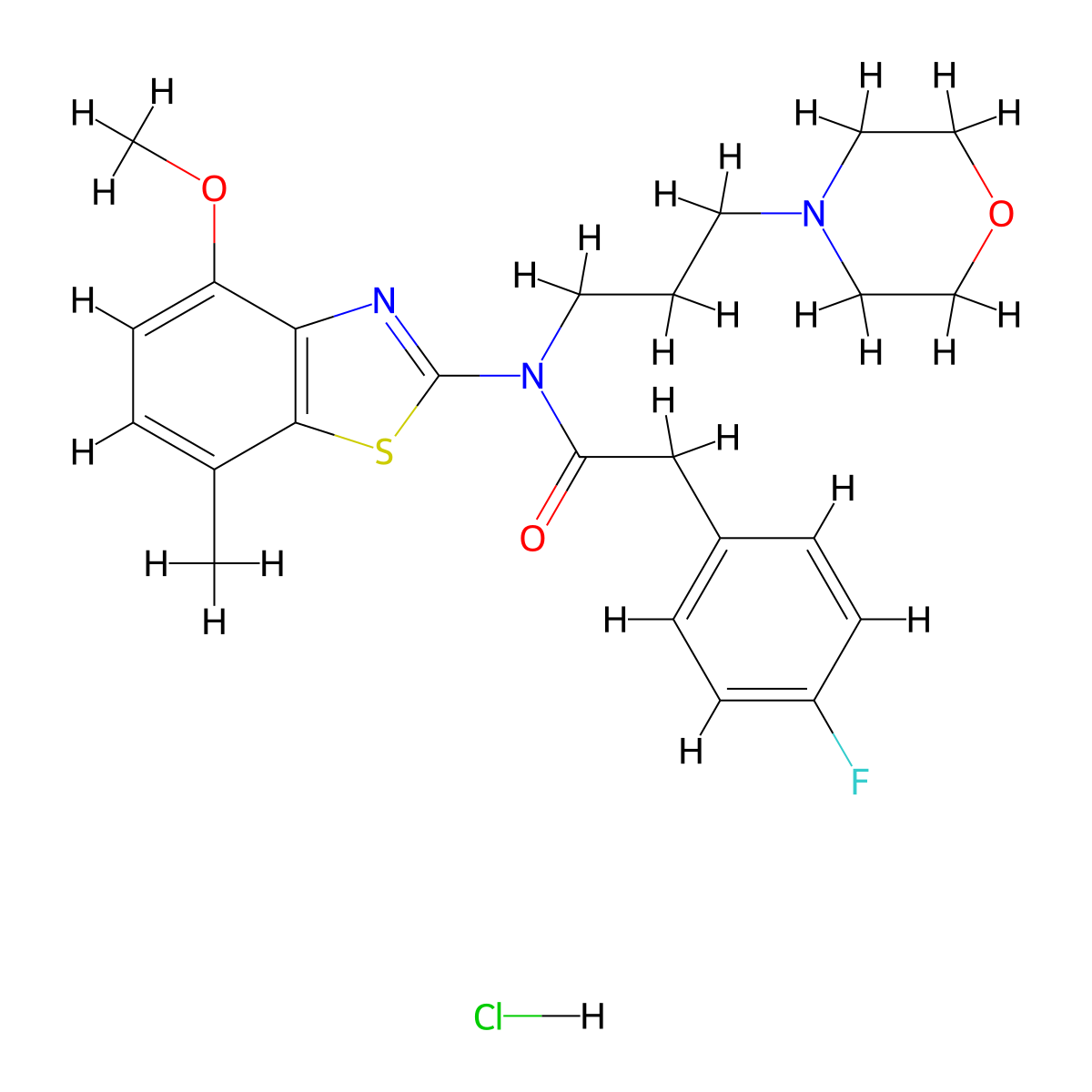 2-(4-fluorophenyl)-N-(4-methoxy-7-methylbenzo[d]thiazol-2-yl)-N-(3-morpholinopropyl)acetamide hydrochloride molecular structure, CAS 1216725-29-9