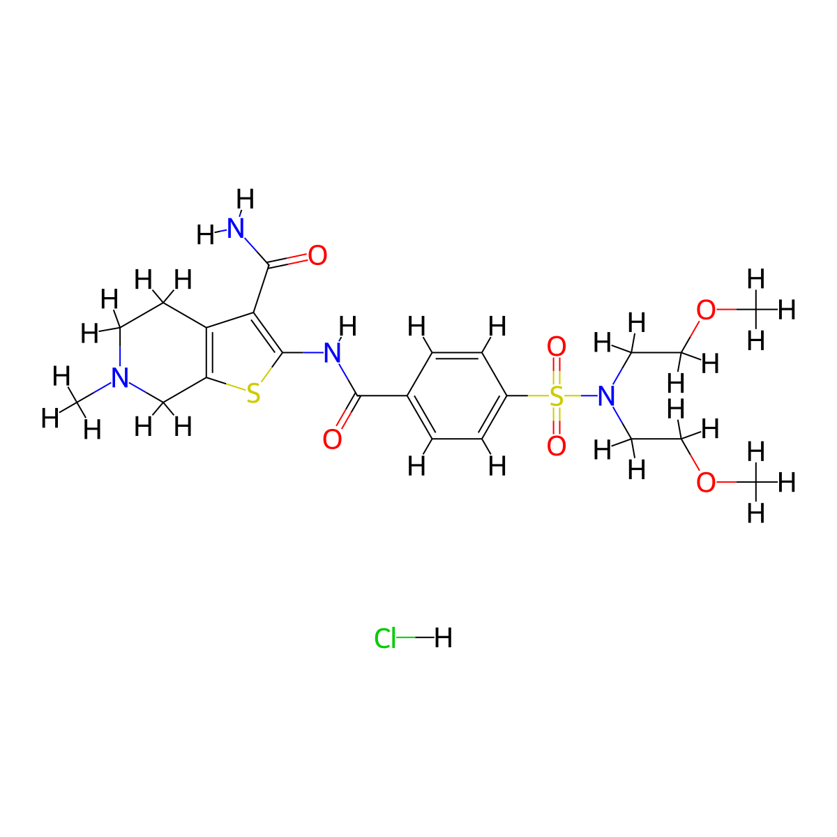 2-(4-(N,N-bis(2-methoxyethyl)sulfamoyl)benzamido)-6-methyl-4,5,6,7-tetrahydrothieno[2,3-c]pyridine-3-carboxamide hydrochloride molecular structure, CAS 1216727-80-8