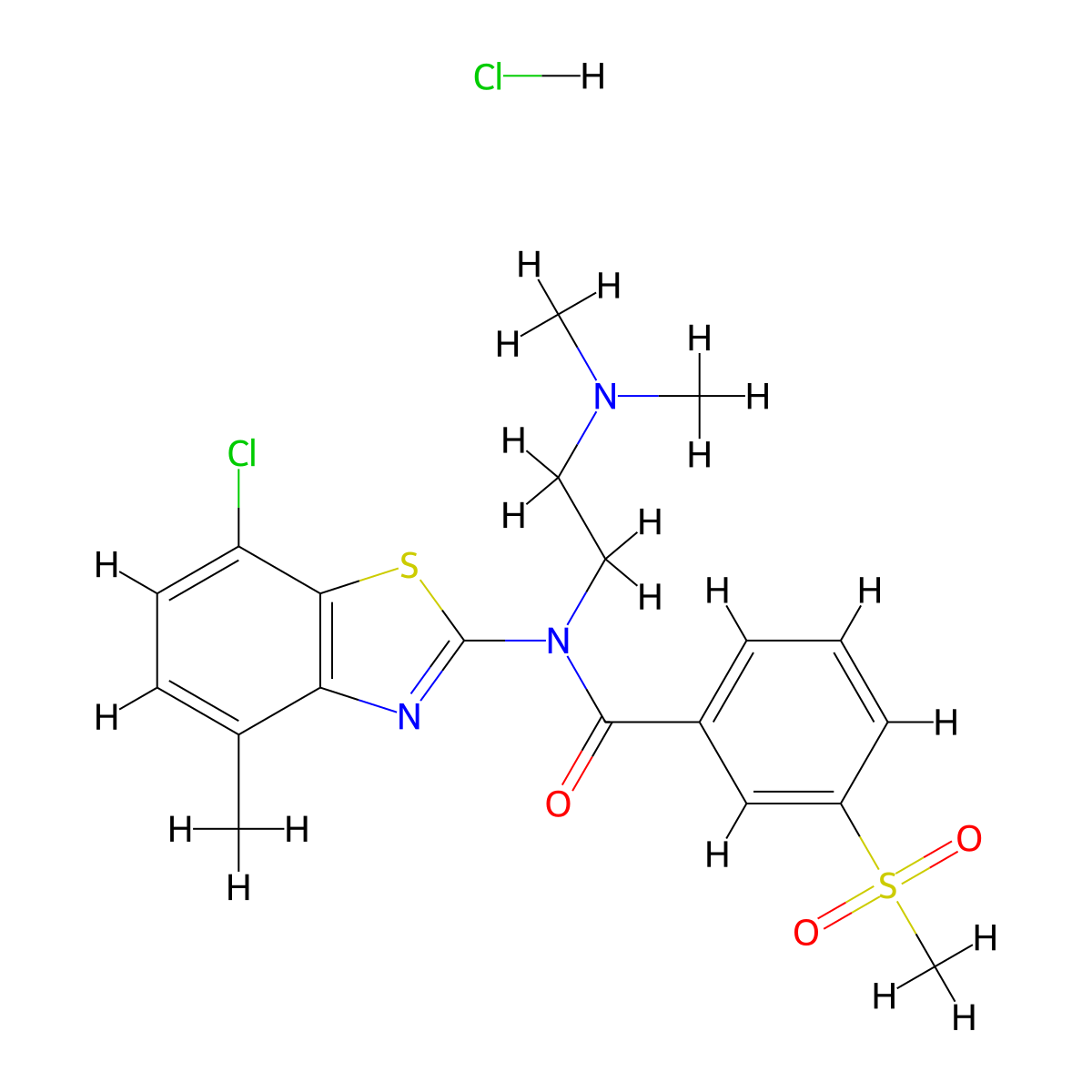 N-(7-chloro-4-methylbenzo[d]thiazol-2-yl)-N-(2-(dimethylamino)ethyl)-3-(methylsulfonyl)benzamide hydrochloride molecular structure, CAS 1216728-01-6