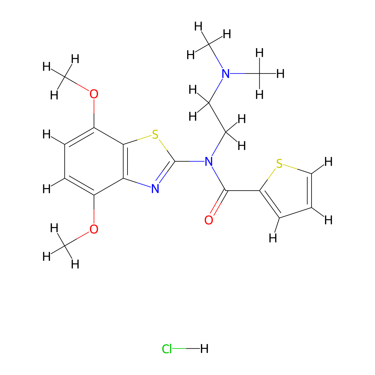 N-(4,7-dimethoxybenzo[d]thiazol-2-yl)-N-(2-(dimethylamino)ethyl)thiophene-2-carboxamide hydrochloride molecular structure, CAS 1216729-66-6