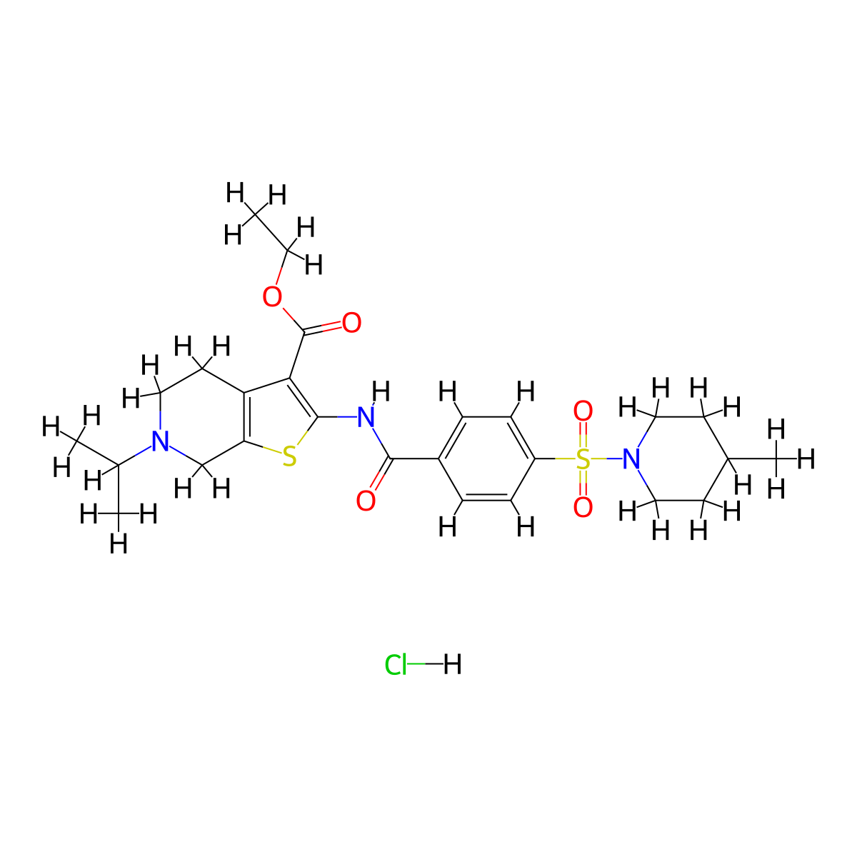 Ethyl 6-isopropyl-2-(4-((4-methylpiperidin-1-yl)sulfonyl)benzamido)-4,5,6,7-tetrahydrothieno[2,3-c]pyridine-3-carboxylate hydrochloride molecular structure, CAS 1216729-73-5