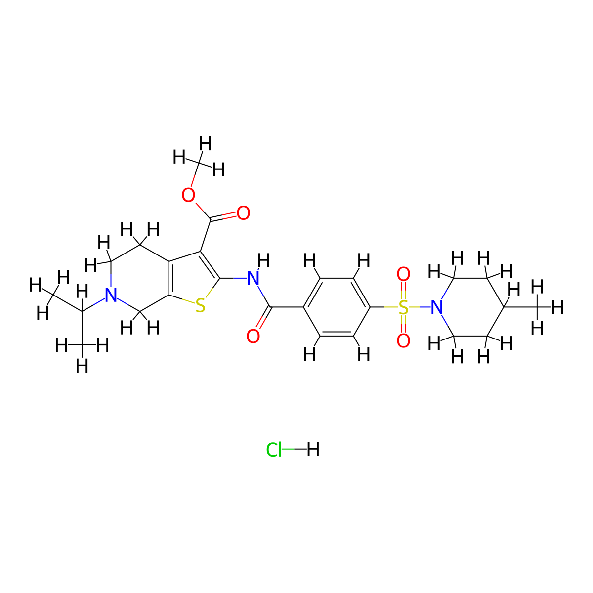 Methyl 6-isopropyl-2-(4-((4-methylpiperidin-1-yl)sulfonyl)benzamido)-4,5,6,7-tetrahydrothieno[2,3-c]pyridine-3-carboxylate hydrochloride molecular structure, CAS 1216729-92-8