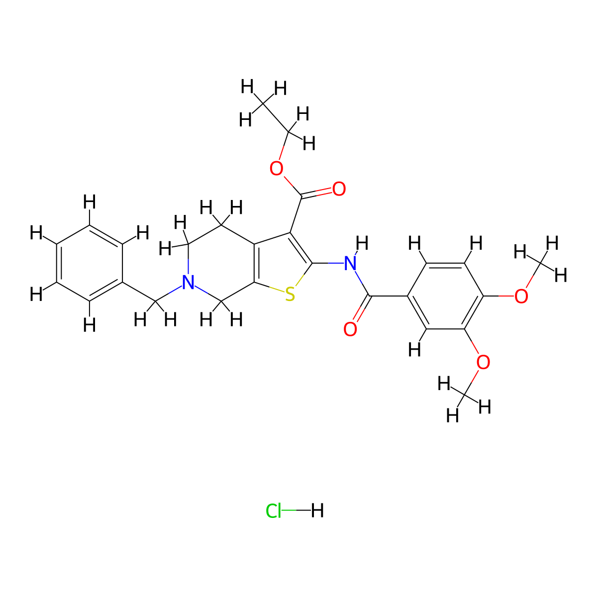 Ethyl 6-benzyl-2-(3,4-dimethoxybenzamido)-4,5,6,7-tetrahydrothieno[2,3-c]pyridine-3-carboxylate hydrochloride molecular structure, CAS 1216731-03-1