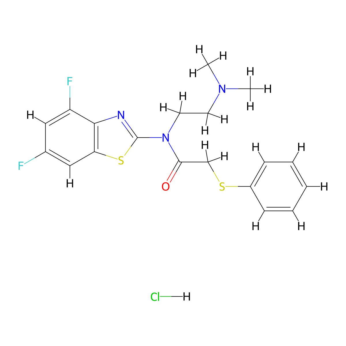 N-(4,6-difluorobenzo[d]thiazol-2-yl)-N-(2-(dimethylamino)ethyl)-2-(phenylthio)acetamide hydrochloride molecular structure, CAS 1216732-83-0