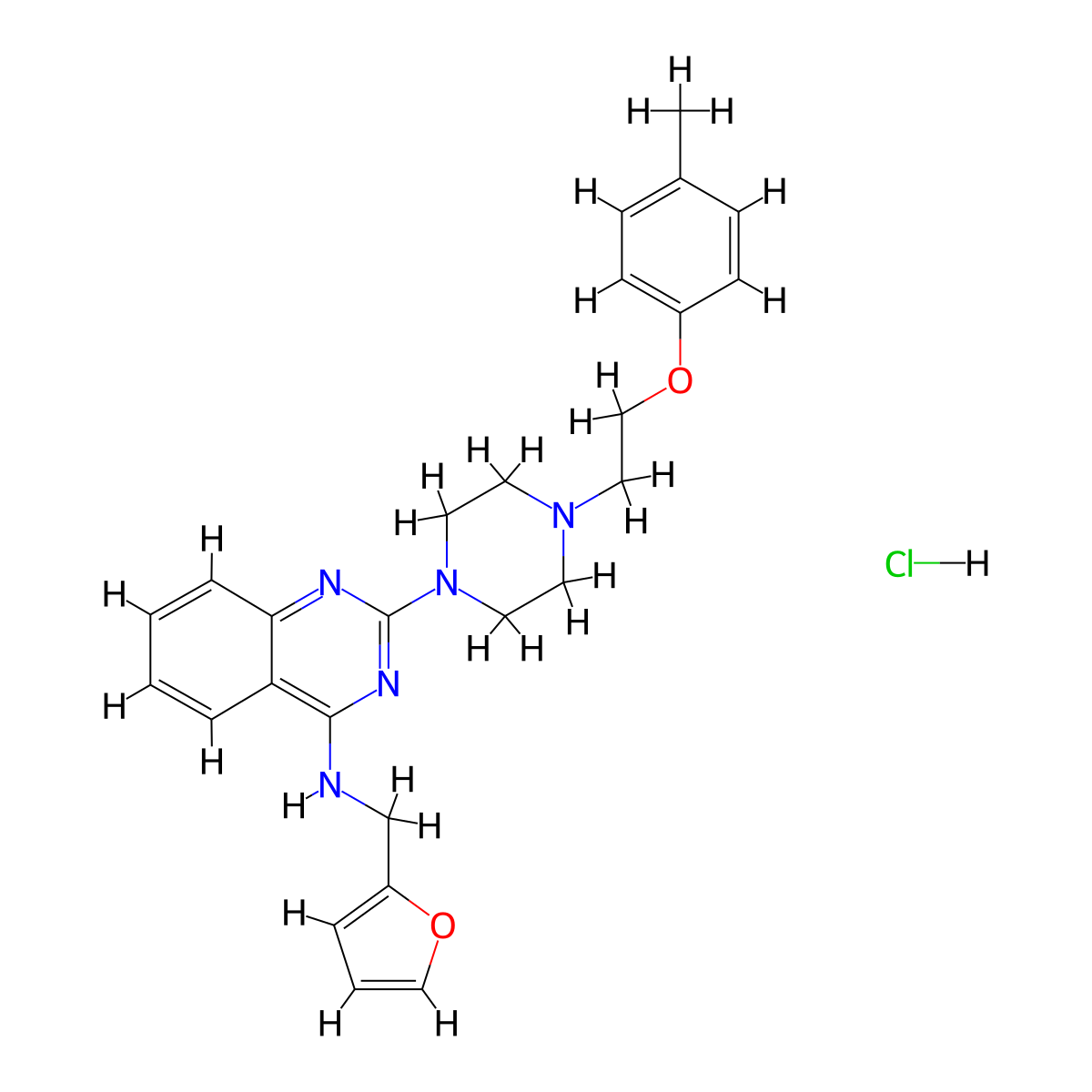 N-(furan-2-ylmethyl)-2-(4-(2-(p-tolyloxy)ethyl)piperazin-1-yl)quinazolin-4-amine hydrochloride molecular structure, CAS 1216734-11-0