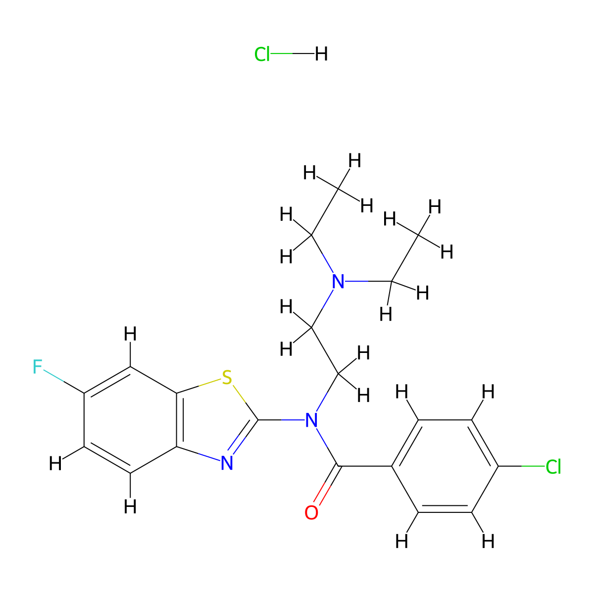 4-chloro-N-(2-(diethylamino)ethyl)-N-(6-fluorobenzo[d]thiazol-2-yl)benzamide hydrochloride molecular structure, CAS 1216734-30-3