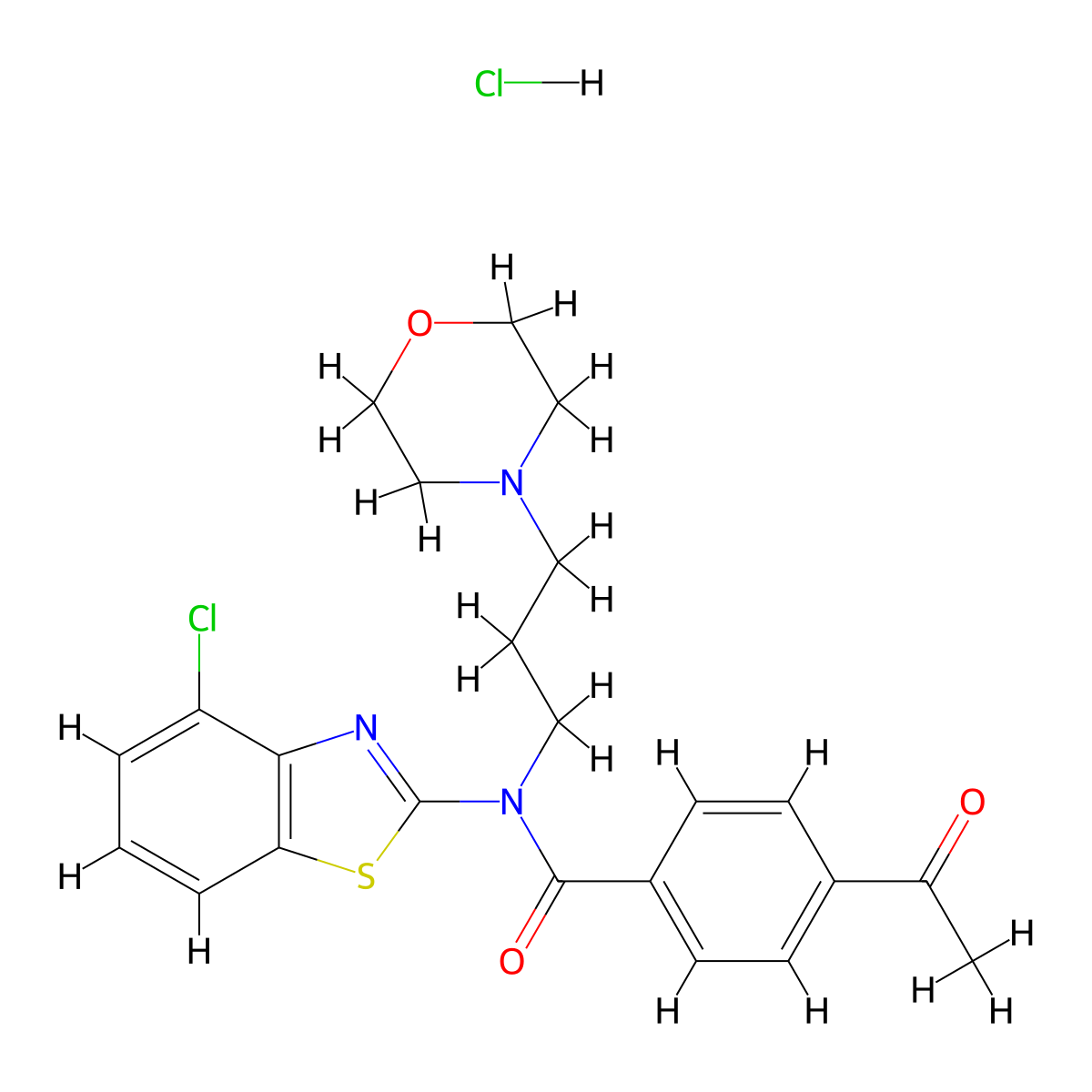 4-acetyl-N-(4-chlorobenzo[d]thiazol-2-yl)-N-(3-morpholinopropyl)benzamide hydrochloride molecular structure, CAS 1216734-53-0