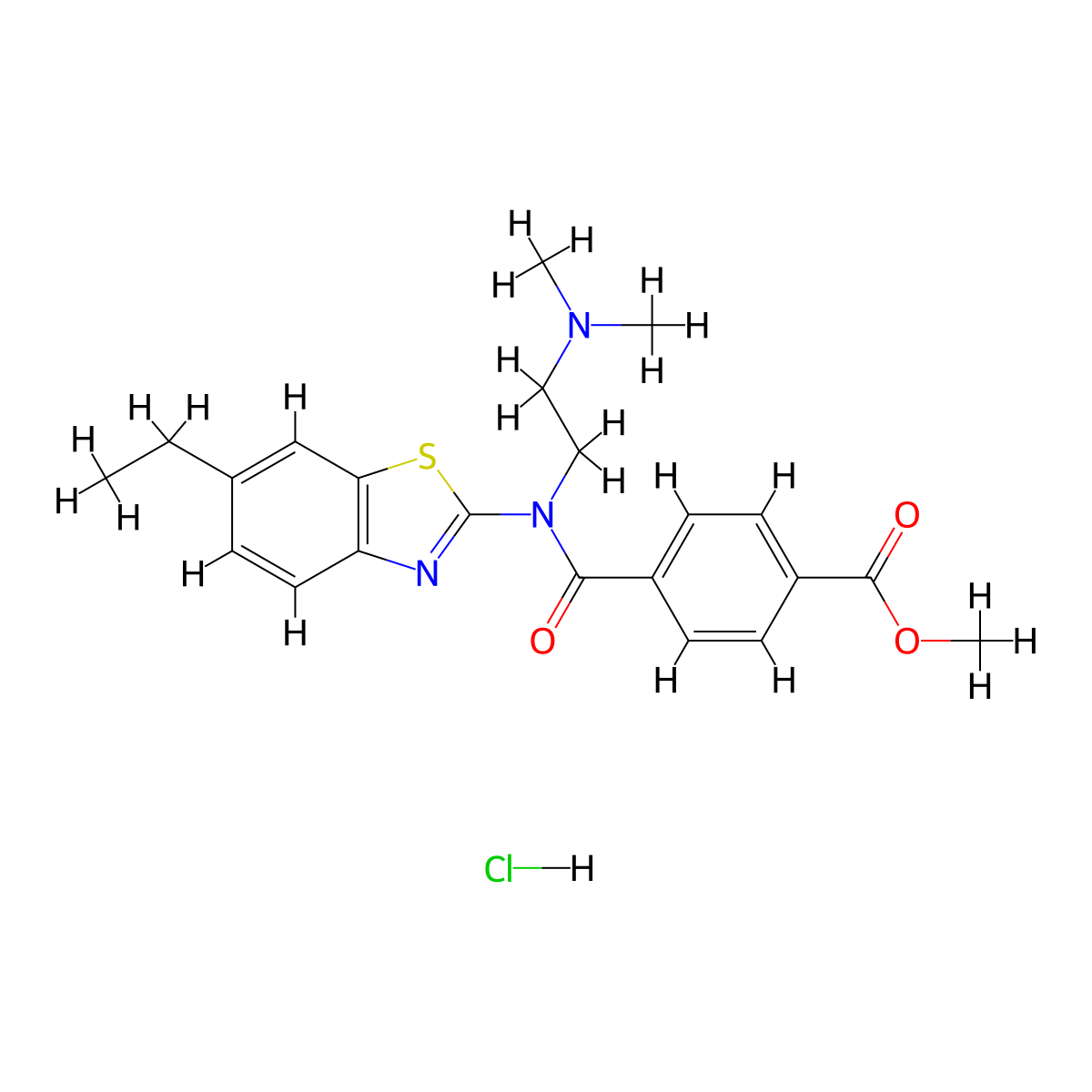 Methyl 4-((2-(dimethylamino)ethyl)(6-ethylbenzo[d]thiazol-2-yl)carbamoyl)benzoate hydrochloride molecular structure, CAS 1216734-62-1