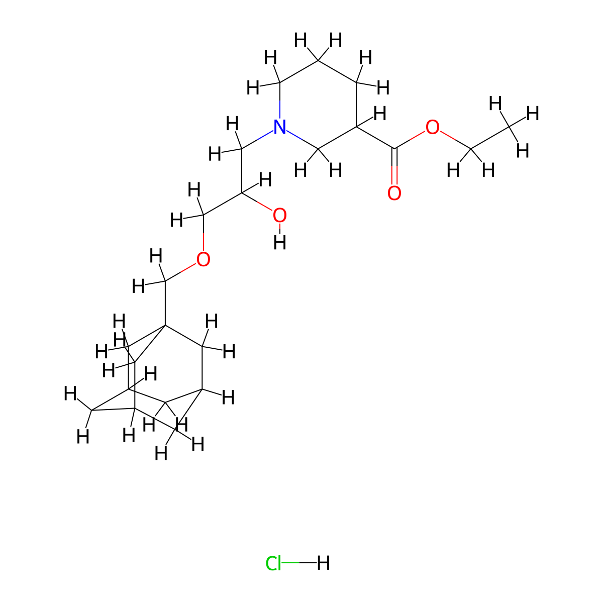 Ethyl 1-{3-[(adamantan-1-yl)methoxy]-2-hydroxypropyl}piperidine-3-carboxylate hydrochloride molecular structure, CAS 1216734-89-2