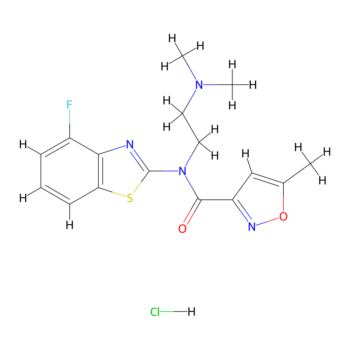 N-(2-(dimethylamino)ethyl)-N-(4-fluorobenzo[d]thiazol-2-yl)-5-methylisoxazole-3-carboxamide hydrochloride molecular structure, CAS 1216736-42-3
