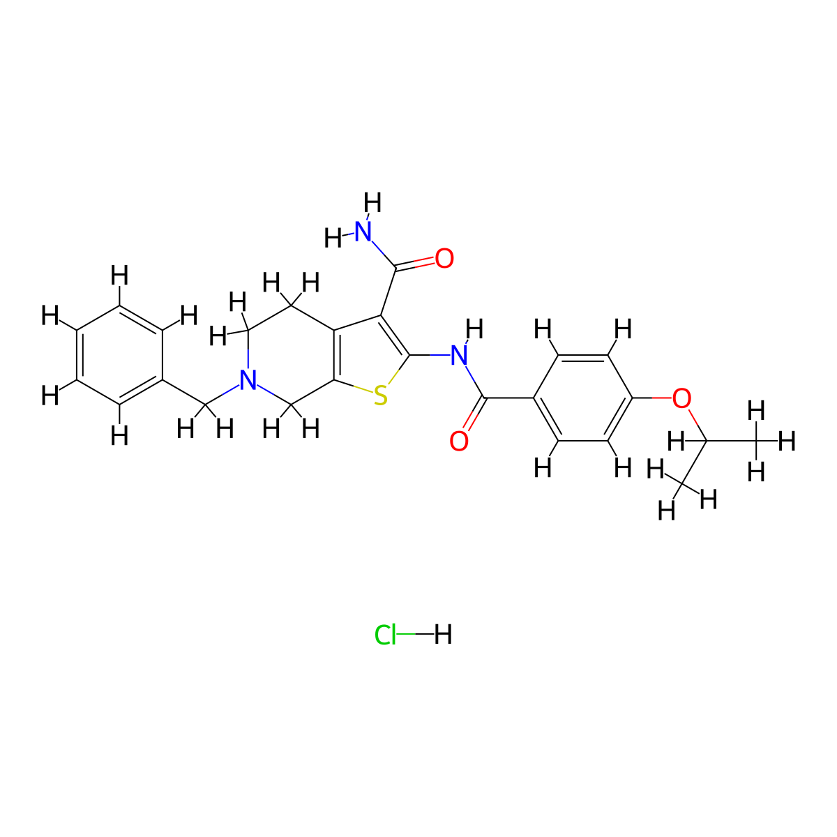 6-Benzyl-2-(4-isopropoxybenzamido)-4,5,6,7-tetrahydrothieno[2,3-c]pyridine-3-carboxamide hydrochloride molecular structure, CAS 1216737-56-2