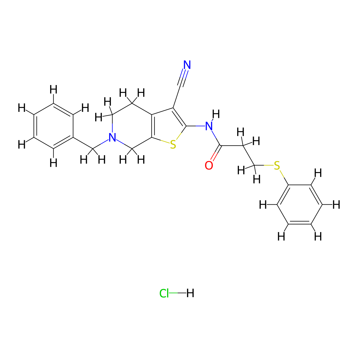 N-(6-benzyl-3-cyano-4,5,6,7-tetrahydrothieno[2,3-c]pyridin-2-yl)-3-(phenylthio)propanamide hydrochloride molecular structure, CAS 1216738-39-4