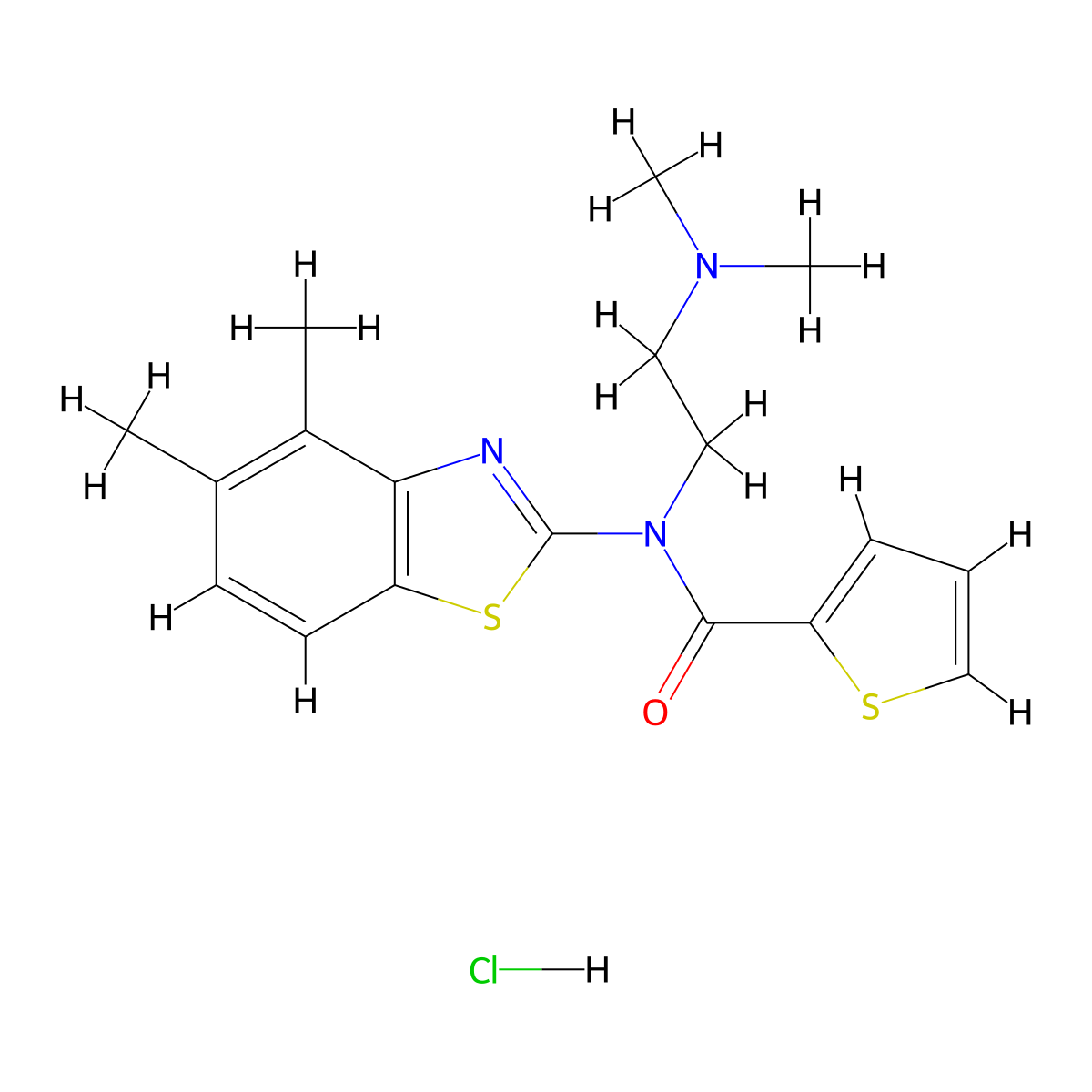 N-(2-(dimethylamino)ethyl)-N-(4,5-dimethylbenzo[d]thiazol-2-yl)thiophene-2-carboxamide hydrochloride molecular structure, CAS 1216739-45-5