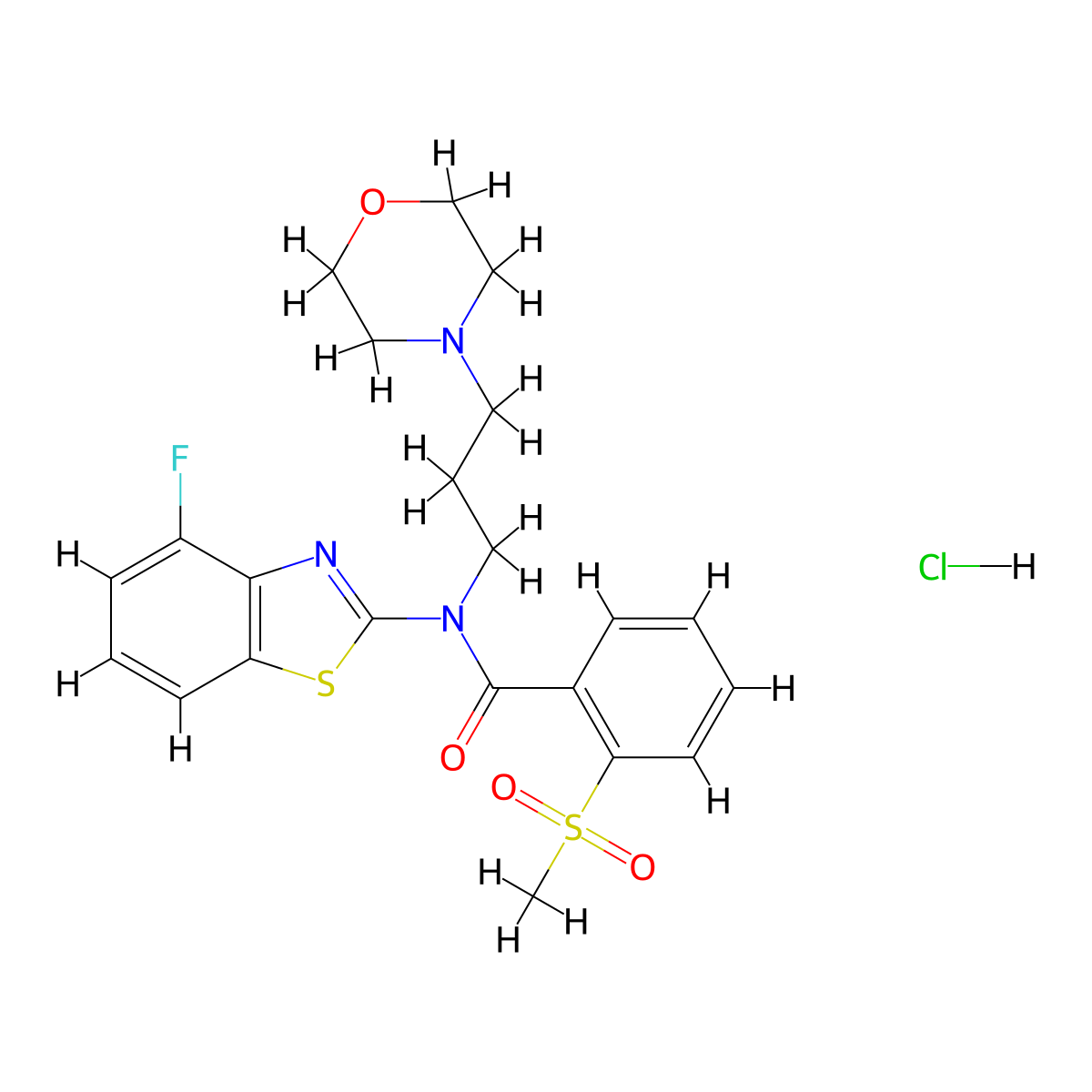 N-(4-fluorobenzo[d]thiazol-2-yl)-2-(methylsulfonyl)-N-(3-morpholinopropyl)benzamide hydrochloride molecular structure, CAS 1216740-53-2