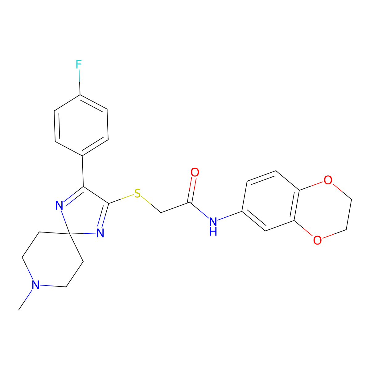 N-(2,3-dihydrobenzo[b][1,4]dioxin-6-yl)-2-((3-(4-fluorophenyl)-8-methyl-1,4,8-triazaspiro[4.5]deca-1,3-dien-2-yl)thio)acetamide molecular structure, CAS 1216741-19-3