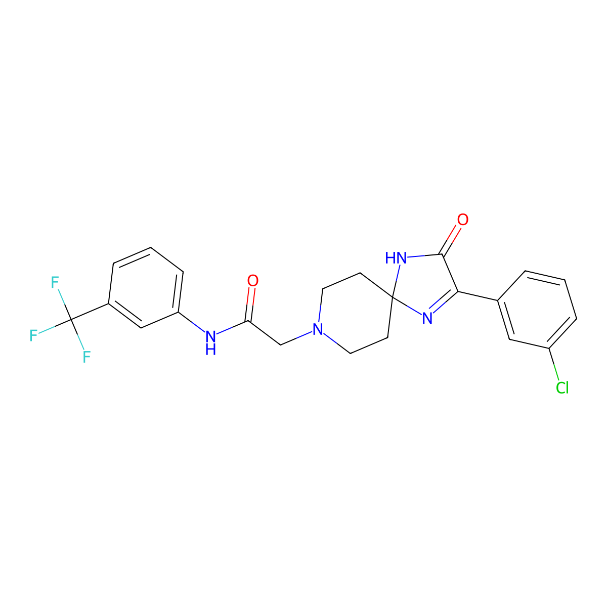 2-[2-(3-chlorophenyl)-3-oxo-1,4,8-triazaspiro[4.5]dec-1-en-8-yl]-N-[3-(trifluoromethyl)phenyl]acetamide molecular structure, CAS 1216741-89-7