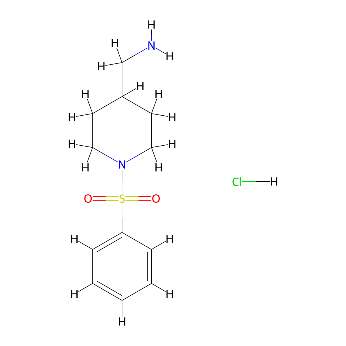 [1-(Benzenesulfonyl)piperidin-4-yl]methanamine hydrochloride molecular structure, CAS 1216742-07-2