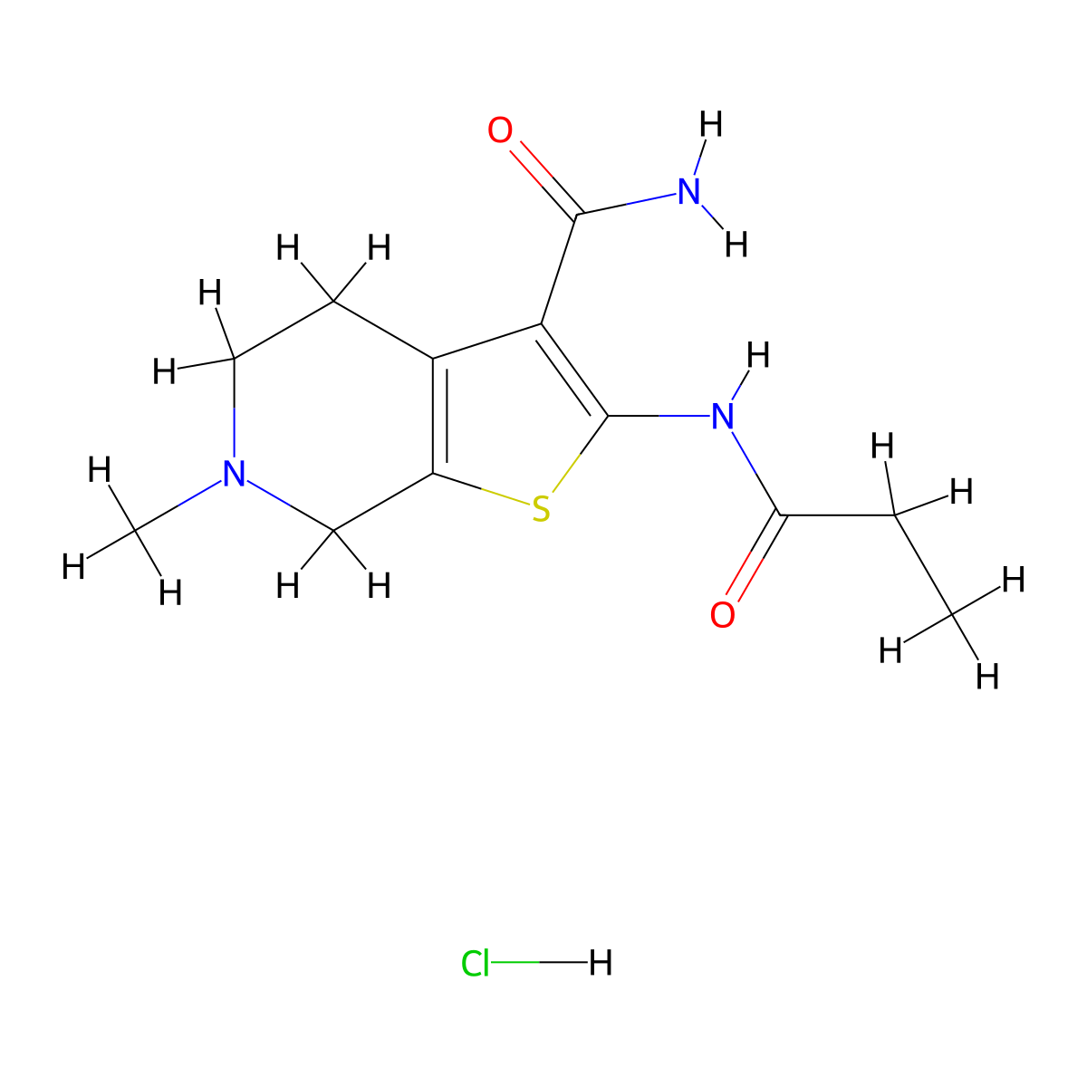 6-Methyl-2-propionamido-4,5,6,7-tetrahydrothieno[2,3-c]pyridine-3-carboxamide hydrochloride molecular structure, CAS 1216743-44-0