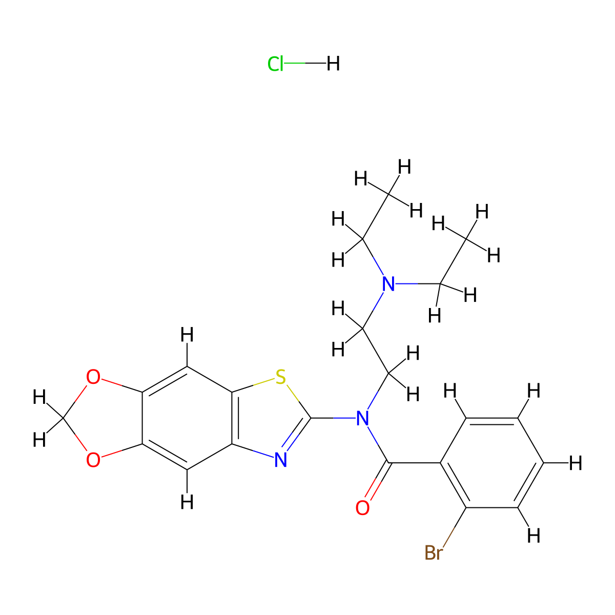 2-bromo-N-[2-(diethylamino)ethyl]-N-{4,6-dioxa-10-thia-12-azatricyclo[7.3.0.0^{3,7}]dodeca-1(9),2,7,11-tetraen-11-yl}benzamide hydrochloride molecular structure, CAS 1216743-46-2