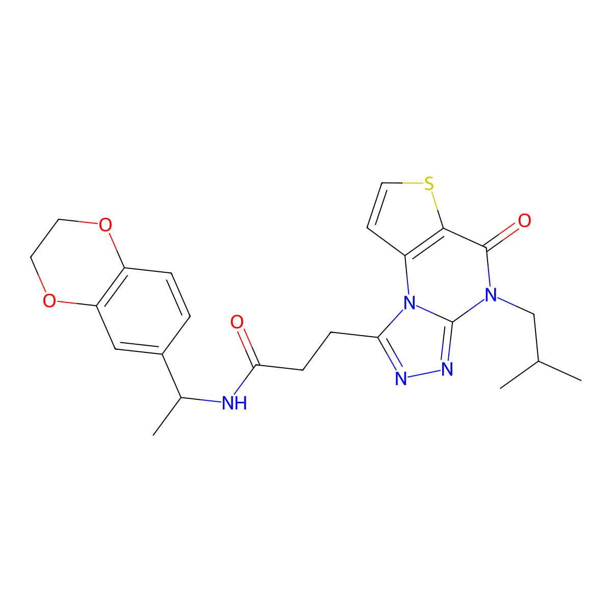 N-(1-(2,3-dihydrobenzo[b][1,4]dioxin-6-yl)ethyl)-3-(4-isobutyl-5-oxo-4,5-dihydrothieno[2,3-e][1,2,4]triazolo[4,3-a]pyrimidin-1-yl)propanamide molecular structure, CAS 1216744-59-0
