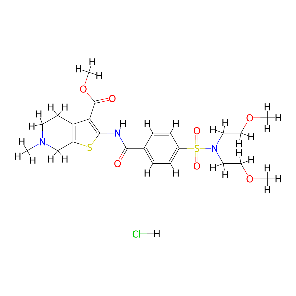 methyl 2-(4-(N,N-bis(2-methoxyethyl)sulfamoyl)benzamido)-6-methyl-4,5,6,7-tetrahydrothieno[2,3-c]pyridine-3-carboxylate hydrochloride molecular structure, CAS 1216745-18-4
