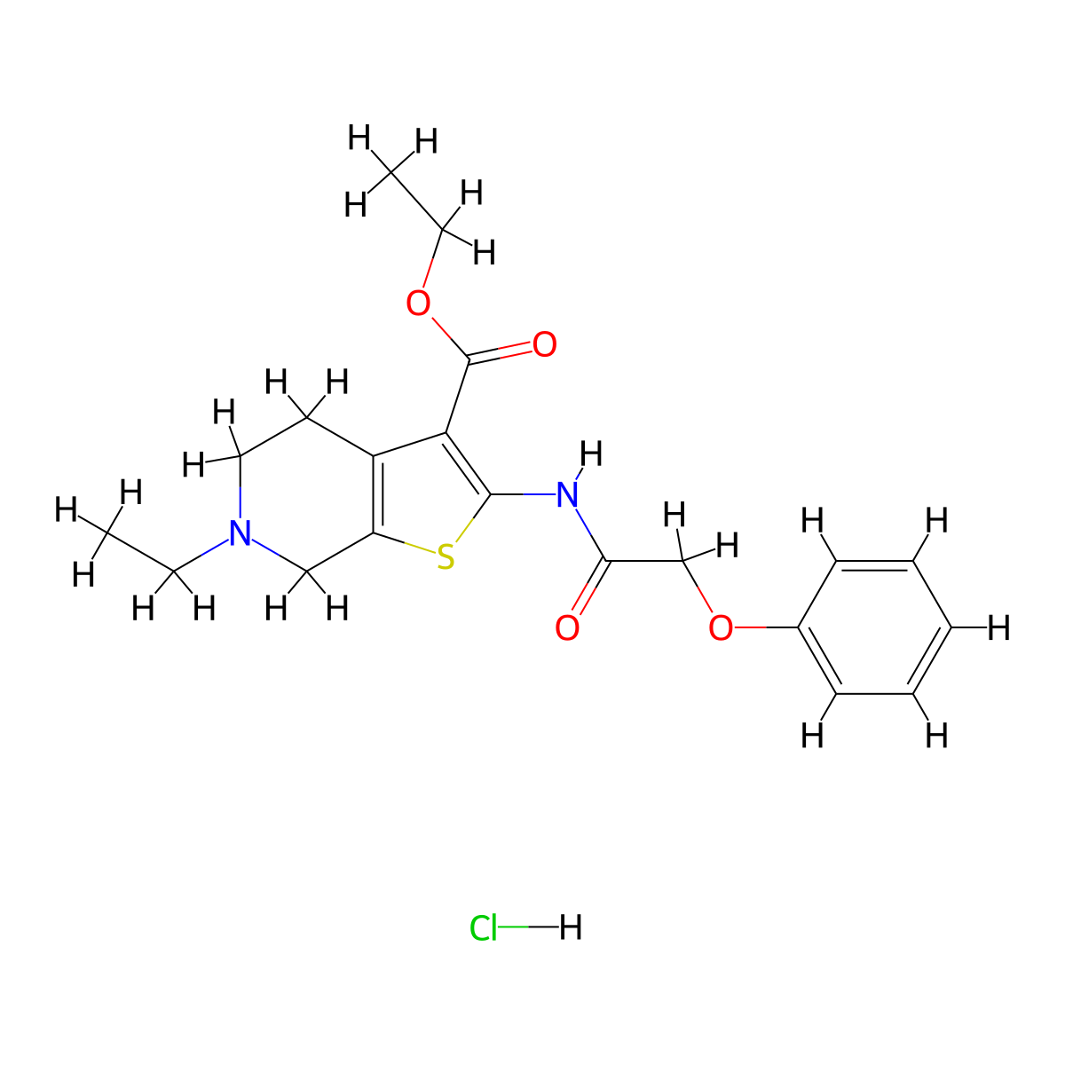 Ethyl 6-ethyl-2-(2-phenoxyacetamido)-4,5,6,7-tetrahydrothieno[2,3-c]pyridine-3-carboxylate hydrochloride molecular structure, CAS 1216746-21-2