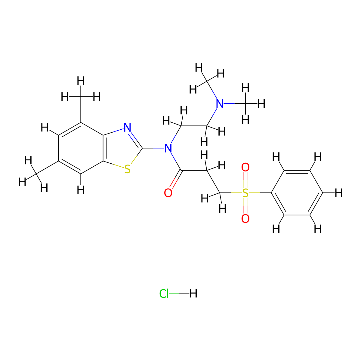 N-(2-(dimethylamino)ethyl)-N-(4,6-dimethylbenzo[d]thiazol-2-yl)-3-(phenylsulfonyl)propanamide hydrochloride molecular structure, CAS 1216747-90-8