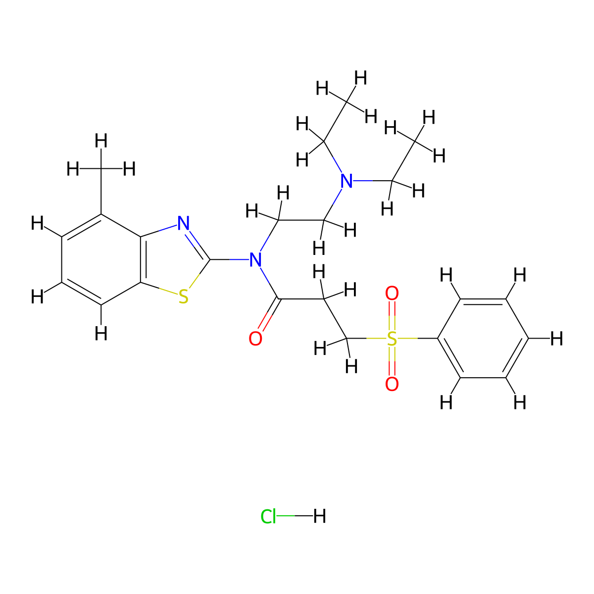 N-(2-(diethylamino)ethyl)-N-(4-methylbenzo[d]thiazol-2-yl)-3-(phenylsulfonyl)propanamide hydrochloride molecular structure, CAS 1216749-13-1