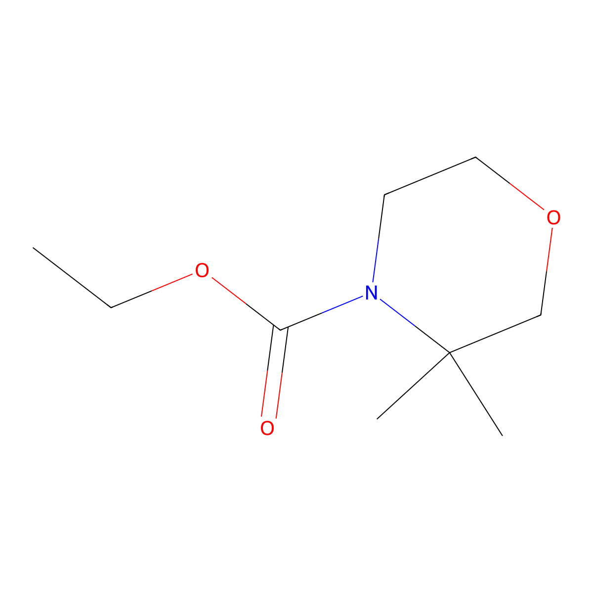 Ethyl 3,3-dimethylmorpholine-4-carboxylate molecular structure, CAS 1216749-40-4