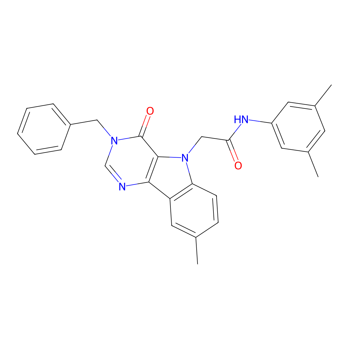 2-(3-benzyl-8-methyl-4-oxo-3,4-dihydro-5H-pyrimido[5,4-b]indol-5-yl)-N-(3,5-dimethylphenyl)acetamide molecular structure, CAS 1216750-56-9