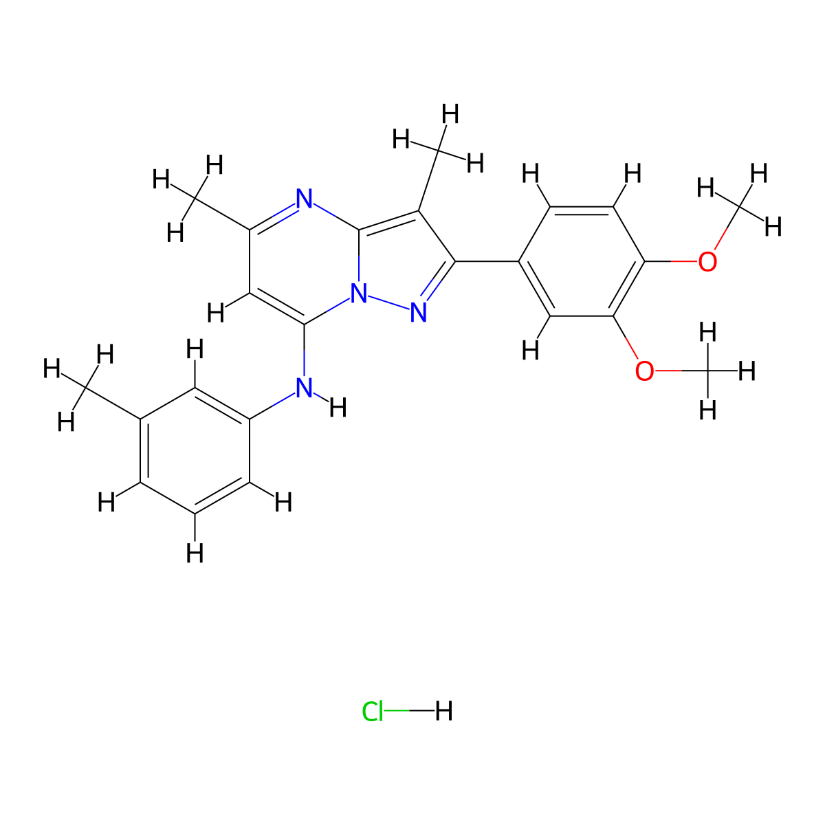 2-(3,4-dimethoxyphenyl)-3,5-dimethyl-N-(m-tolyl)pyrazolo[1,5-a]pyrimidin-7-amine hydrochloride molecular structure, CAS 1216750-75-2