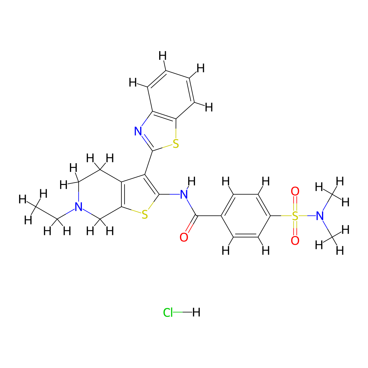 N-(3-(benzo[d]thiazol-2-yl)-6-ethyl-4,5,6,7-tetrahydrothieno[2,3-c]pyridin-2-yl)-4-(N,N-dimethylsulfamoyl)benzamide hydrochloride molecular structure, CAS 1216751-14-2