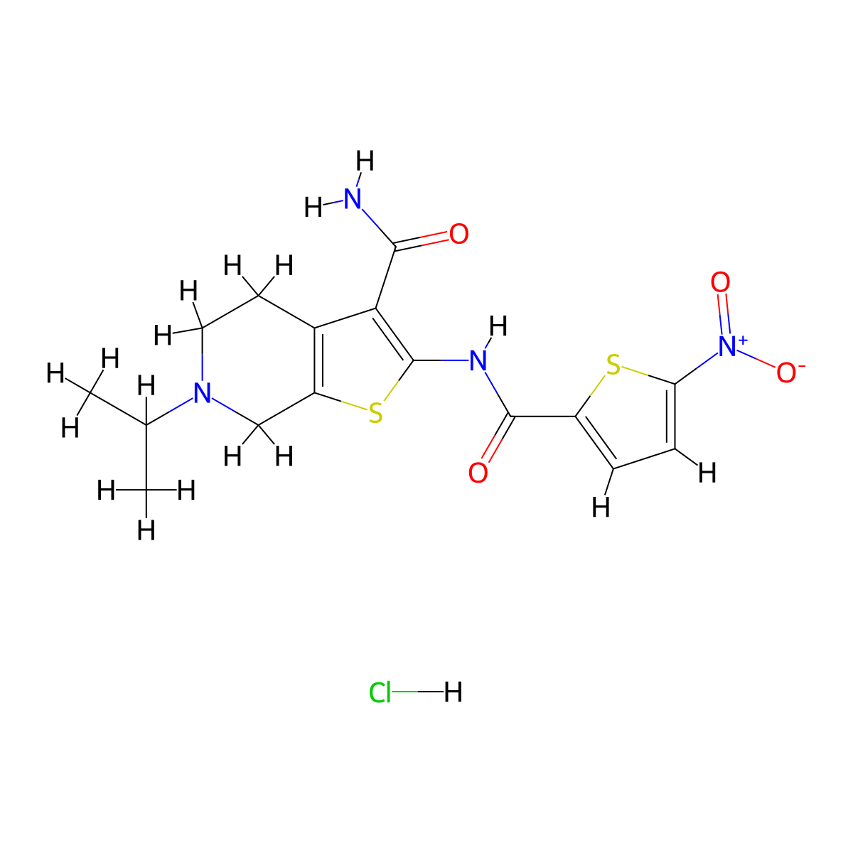 6-Isopropyl-2-(5-nitrothiophene-2-carboxamido)-4,5,6,7-tetrahydrothieno[2,3-c]pyridine-3-carboxamide hydrochloride molecular structure, CAS 1216751-16-4