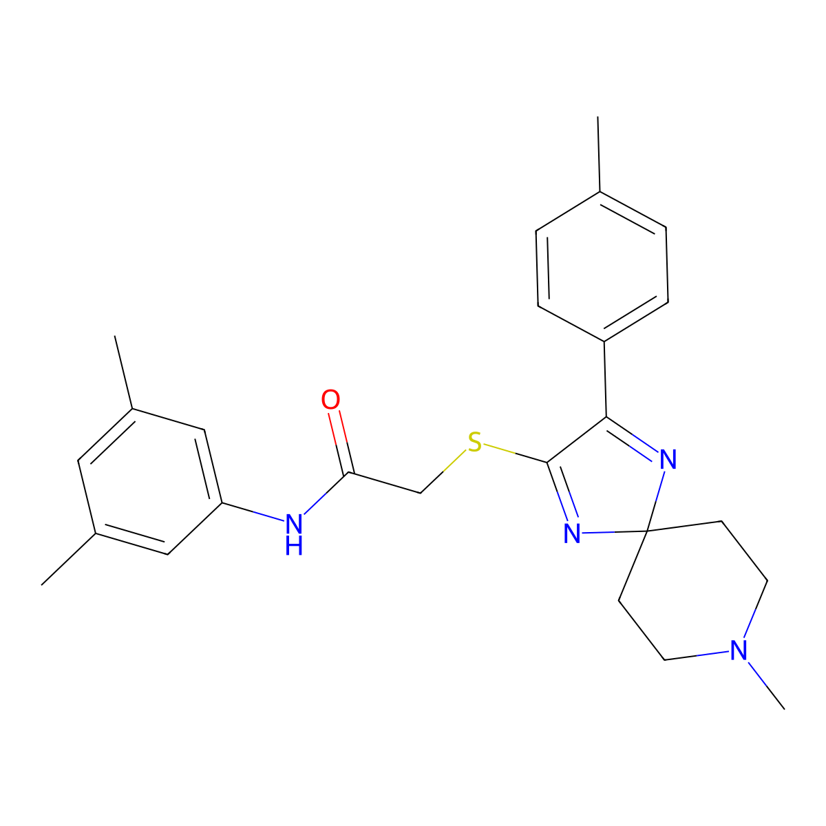 N-(3,5-dimethylphenyl)-2-((8-methyl-3-(p-tolyl)-1,4,8-triazaspiro[4.5]deca-1,3-dien-2-yl)thio)acetamide molecular structure, CAS 1216751-32-4