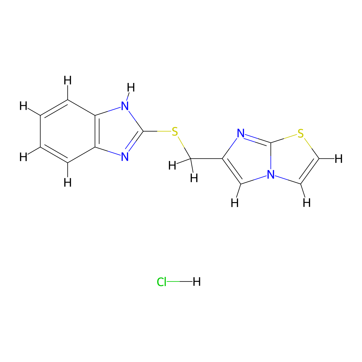 6-(((1H-benzo[d]imidazol-2-yl)thio)methyl)imidazo[2,1-b]thiazole hydrochloride molecular structure, CAS 1216751-98-2