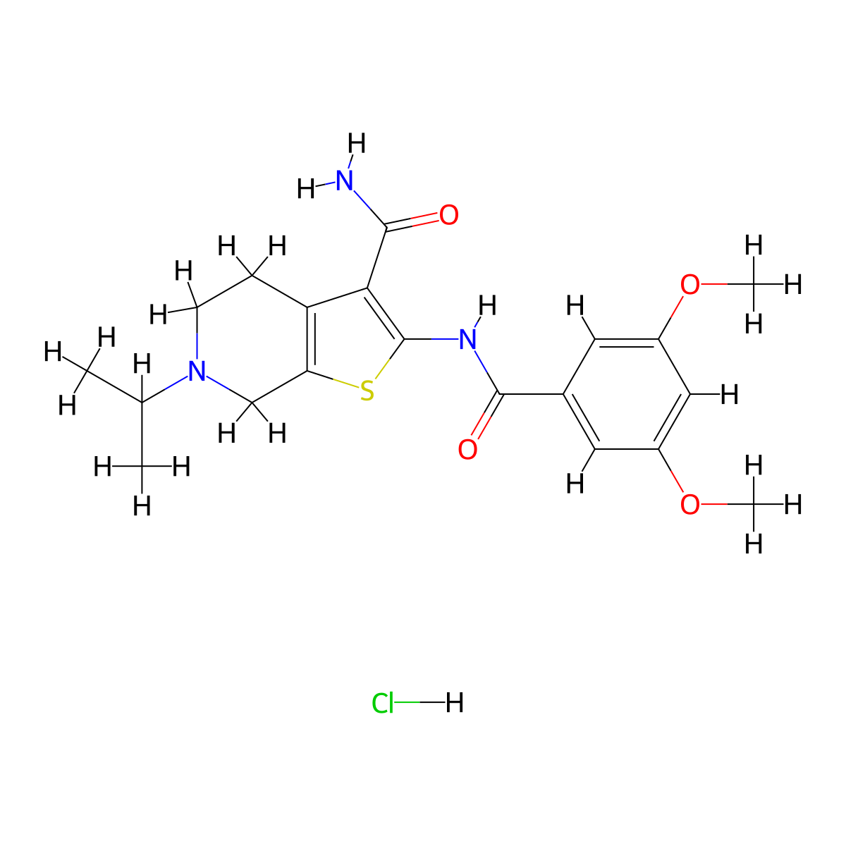 2-(3,5-dimethoxybenzamido)-6-(propan-2-yl)-4H,5H,6H,7H-thieno[2,3-c]pyridine-3-carboxamide hydrochloride molecular structure, CAS 1216752-25-8