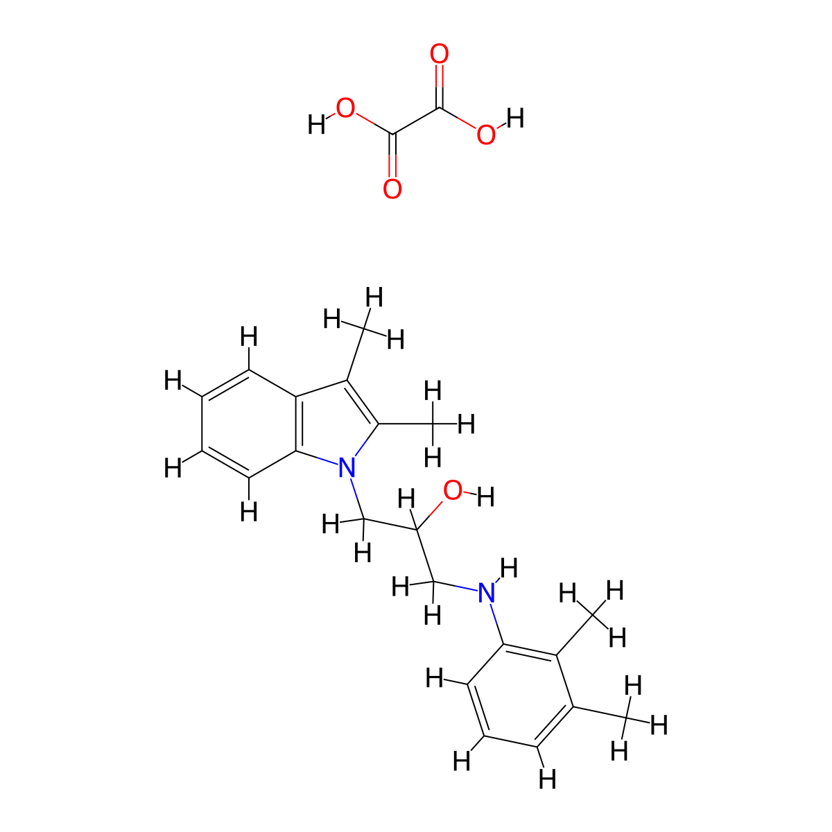 1-(2,3-dimethyl-1H-indol-1-yl)-3-((2,3-dimethylphenyl)amino)propan-2-ol oxalate molecular structure, CAS 1216752-26-9
