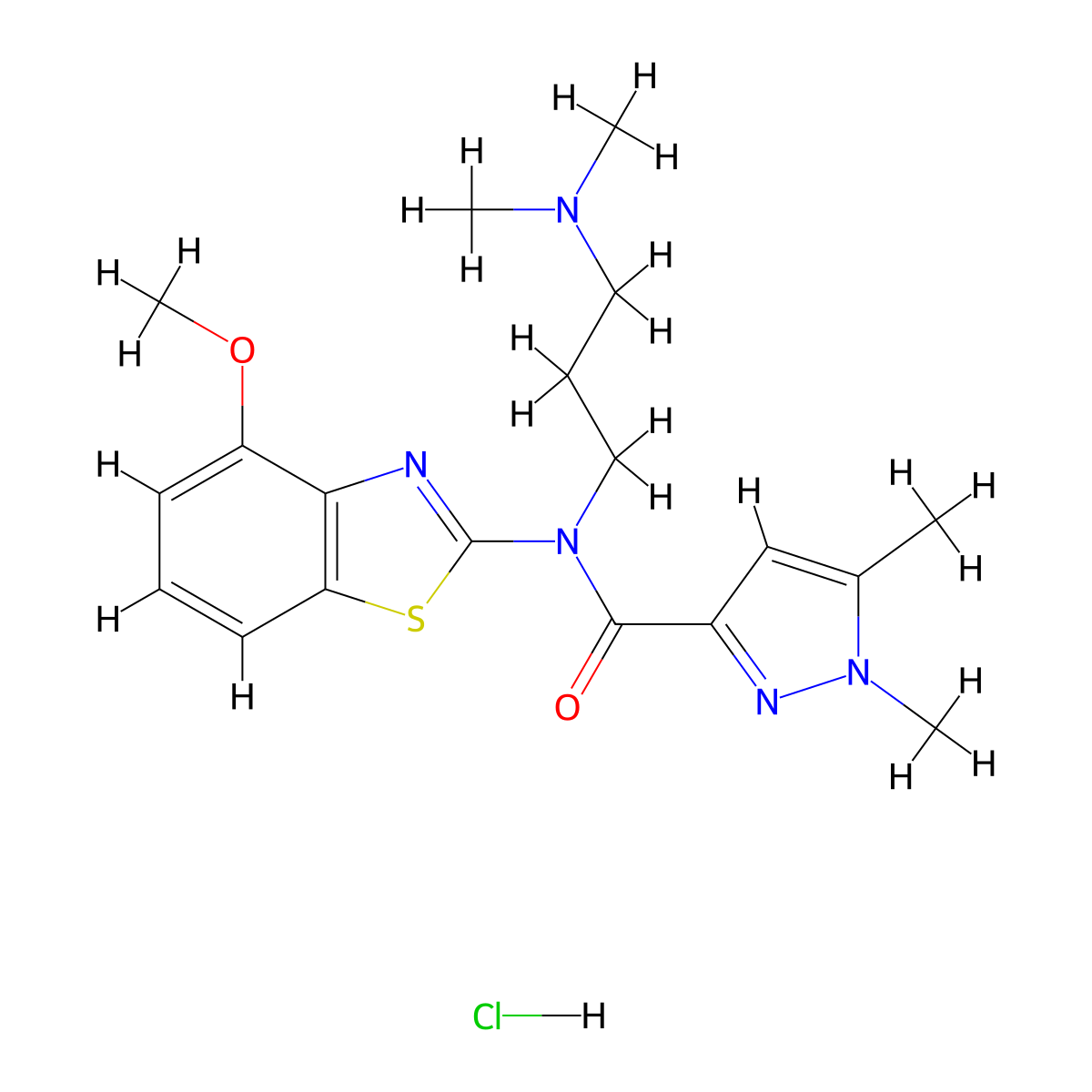 N-(3-(dimethylamino)propyl)-N-(4-methoxybenzo[d]thiazol-2-yl)-1,5-dimethyl-1H-pyrazole-3-carboxamide hydrochloride molecular structure, CAS 1216752-56-5