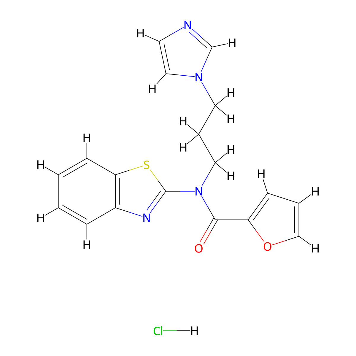 N-(1,3-benzothiazol-2-yl)-N-[3-(1H-imidazol-1-yl)propyl]furan-2-carboxamide hydrochloride molecular structure, CAS 1216754-71-0