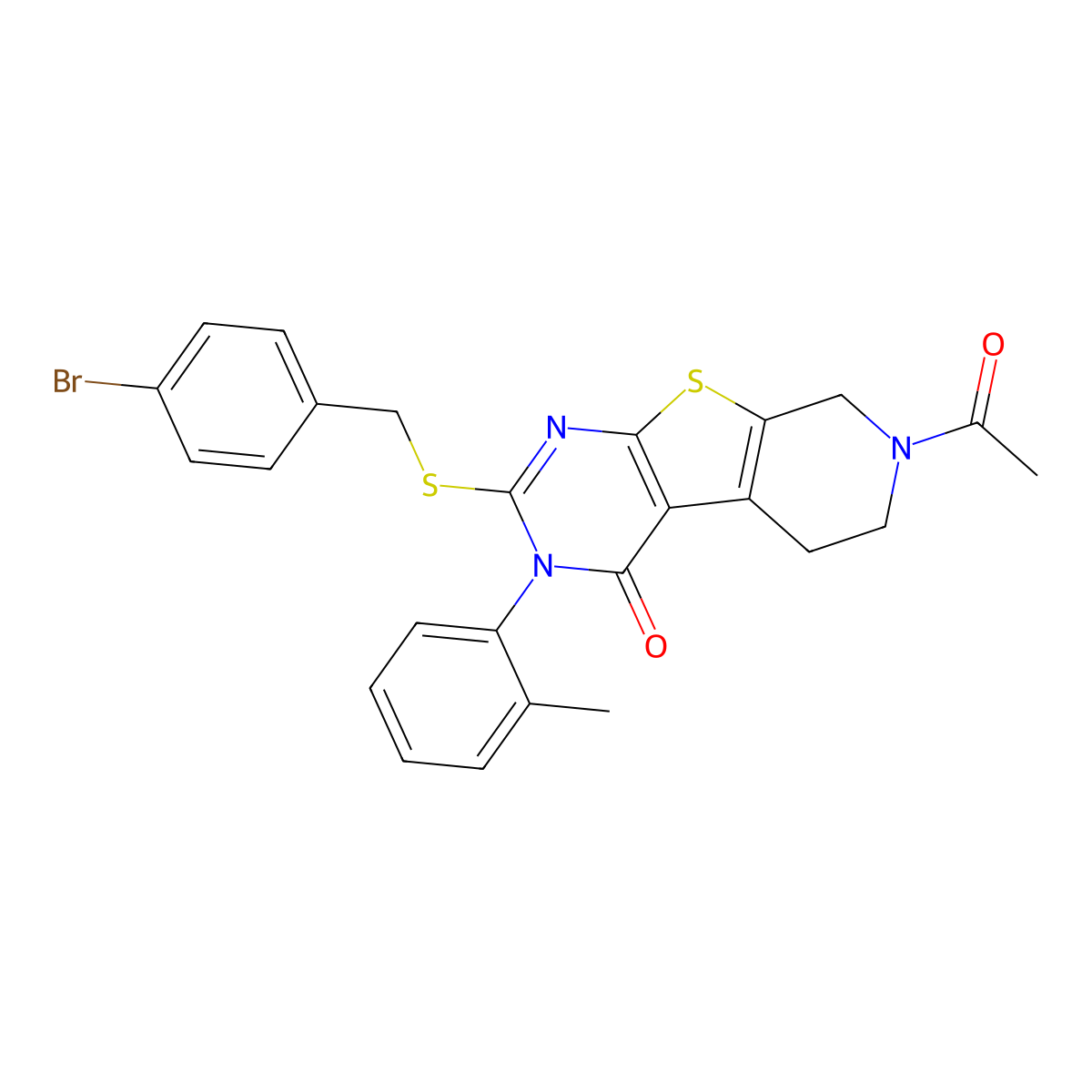 7-acetyl-2-((4-bromobenzyl)thio)-3-(o-tolyl)-5,6,7,8-tetrahydropyrido[4',3':4,5]thieno[2,3-d]pyrimidin-4(3H)-one molecular structure, CAS 1216755-43-9