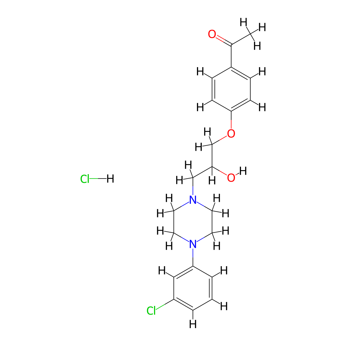 1-(4-(3-(4-(3-Chlorophenyl)piperazin-1-yl)-2-hydroxypropoxy)phenyl)ethanone hydrochloride molecular structure, CAS 1216757-19-5