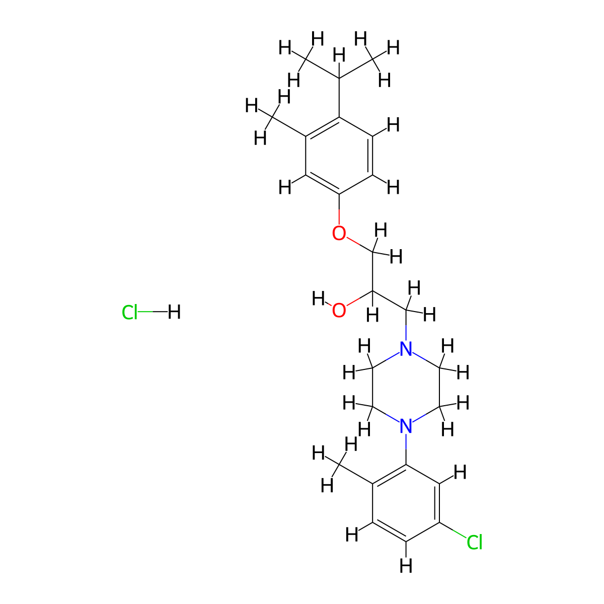 1-(4-(5-Chloro-2-methylphenyl)piperazin-1-yl)-3-(4-isopropyl-3-methylphenoxy)propan-2-ol hydrochloride molecular structure, CAS 1216758-93-8