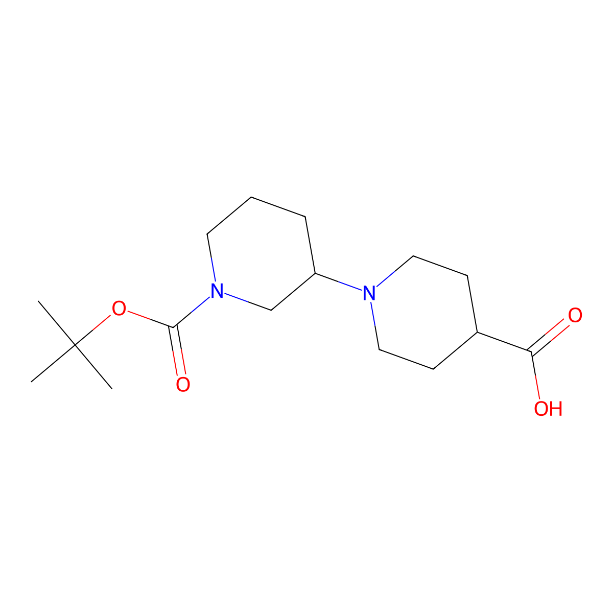 1'-(tert-Butoxycarbonyl)-1,3'-bipiperidine-4-carboxylic acid molecular structure, CAS 1216759-08-8